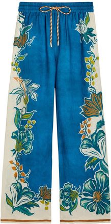 Alemais Alemais Luca Floral-print Wide-leg Linen Trousers - Blue - 16 (UK16 / XL)