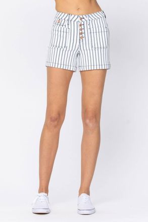 Judy Blue High Waist Stripe Shorts In White