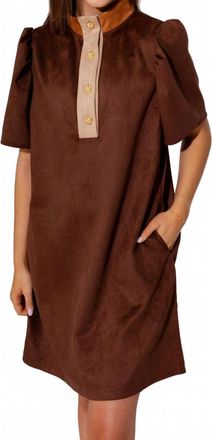 THML Clothing The Braided Button Suede Mini Dress In Brown