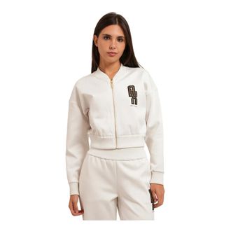 A|X Armani Exchange Sweatshirt Slim met Stretch Scuba en Ribdetails - Dames - Jassen - Wit - Maat: L Poliester