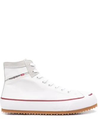 Diesel side logo-print detail sneakers - men - Cotton/Polyester/Calf Leather/Rubber - 44.5 - White