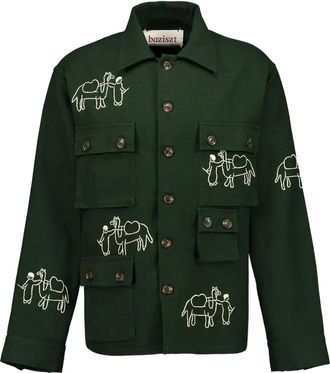 Baziszt Camicia con ricamo e tasche - Verde
