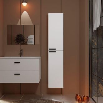 Aurlane Columna de baño blanca 30x30x150 cm - MDF blanco brillante - BOX-IN