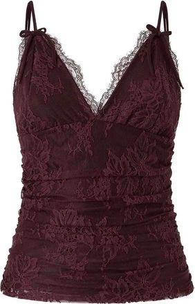 Pinko Burgundy Floral Lace V-Neck Top