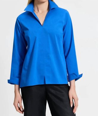Foxcroft Agnes Stretch No Iron Popover Shirt In Cobalt Blue