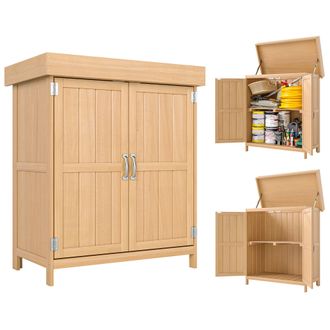 OEM Armario De Jard&iacute;n De Madera 74x43x88 Cm Cobertizo Exterior Para Almacenamiento De Herramientas Le&ntilde;as Con 2 Puertas Y Techo Asf&aacute;ltico Abatible Natural
