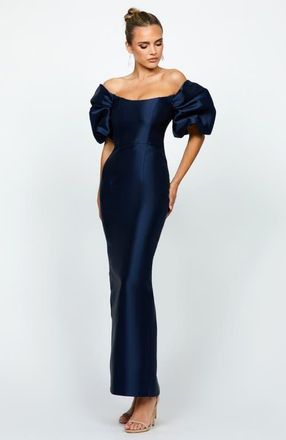 Bariano Meredith Puff Sleeves Scooped Gown in Navy at Nordstrom, Size 4