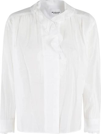 Isabel Marant Witte Katoenen Voile V-Hals Blouse - Dames - Overhemden - Wit - M - Katoen - Overhemden