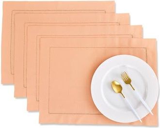 Solino Home Cotton Linen Hemstitch Placemats Set of 4, 14 x 19 Inch for Dining Table, Holiday and Everyday Table Decor in Peach Bloom at Nordstrom