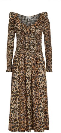 Damson Madder Harper Leopard Shirred Cotton-poplin Midi Dress - 10 (UK10 / S)