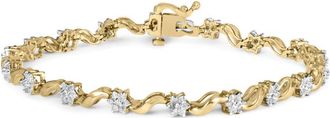 House of Brilliance 10K Yellow Gold 1.00 Cttw Round-Cut Diamond Floral S-Link 7.50 Bracelet (I-J Color, I2-I3 Clarity)