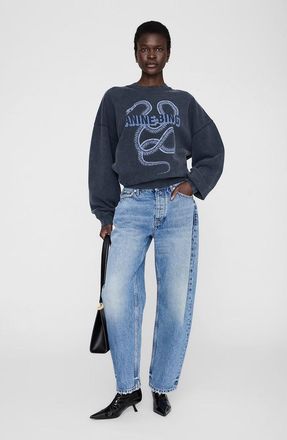 Anine Bing Harvey Crew Sweatshirt Snake in Washed Black at Nordstrom, Size Xxx-Small