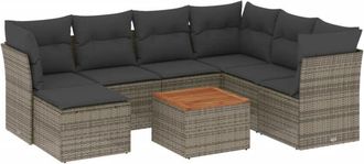 vidaXL Vidaxl - Set De Sof&aacute;s De Jard&iacute;n 8 Pzas Y Cojines Rat&aacute;n Sint&eacute;tico Gris