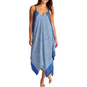 Tommy Bahama Fractured Stripe Scarf Cover-Up Dress in Indigo Tide at Nordstrom, Size Large