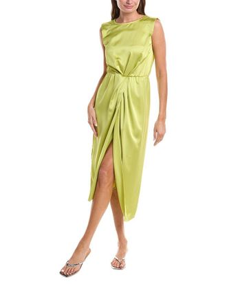 Gracia Cap Sleeve High Slit Satin Midi Dress