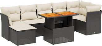 vidaXL Set De Sof&aacute;s De Jard&iacute;n 8 Piezas Y Cojines Rat&aacute;n Sint&eacute;tico Negro Vidaxl