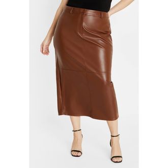 City Chic Aylani Faux Leather Midi Pencil Skirt in Neutral at Nordstrom, Size Xs