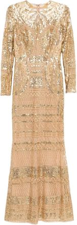 Elie Saab Abito lungo in tulle con ricamo - Toni neutri