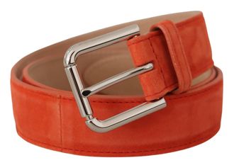 Dolce & Gabbana Womens Orange Leather Suede Silver Logo Metal Buckle Belt