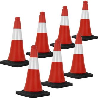 ECD Germany Set 7x Coni Stradali Segnaletici per il Traffico da 51 cm Rosso e Bianco Coni con Strisce Bianche Riflettenti Piloni con Base Pesante di Avvertimento