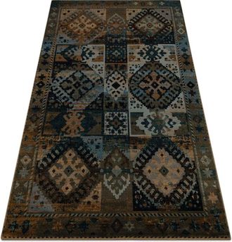 RugsX Wool carpet OMEGA AVAR Frame, diamonds, oriental - snuff brown brown 200x300 cm