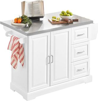 SoBuy Carrito de Cocina con Piso de Acero Inoxidable,Isla de Cocina con encimera con Tablero Extensible 130 x 71 x 91 cm Acero Inoxidable FKW41-ST Sobuy es