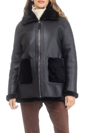 Gorski Reversible Genuine Shearling Short Jacket in Black/black at Nordstrom, Size X-Large