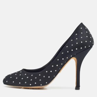 Gina Black Satin Crystal Embellished Pumps