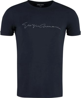 Giorgio Armani Signature Logo Crewneck T-Shirt - Heren - T-shirts - Blauw - 2XL - Tops