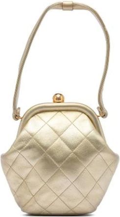 Chanel Pre-owned Handbags, female, Yellow, Size: ONE SIZE Pre-owned Vintage Quilted Lambskin Kiss-Lock Handbag