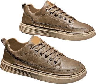 Generic Mens Leather Sneaker Shoes, Popular Labor Shoe Lace Up Flats Shoes Non-Slip Soles Work Shoe Comfortable Walking Trainers Retro Fashion Casual Trainer 