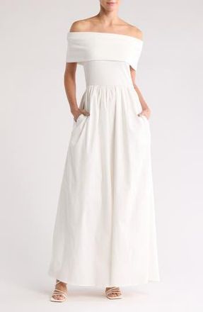 By Design Monet Off-the-Shoulder Mixed Media Maxi Dress in White at Nordstrom Rack, Size Medium