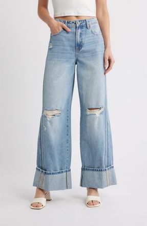 Hidden Jeans Distressted Cuff Wide Leg Jeans in Med.wash at Nordstrom, Size 28