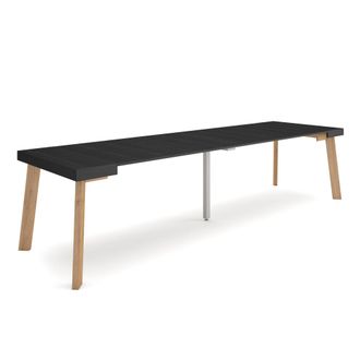 Skraut Home Mesa Consola Extensible, Mesa Comedor Plegable, 300, Para 14 Comensales, Patas De Madera, Estilo Moderno, Negro - Skraut Home