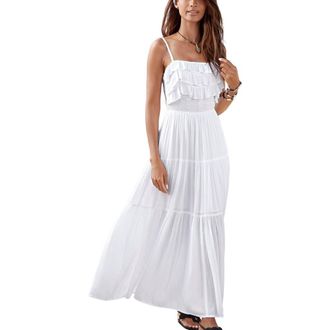 Lascana Womens Ruffle Tie Back Maxi Dress in White at Nordstrom, Size 10