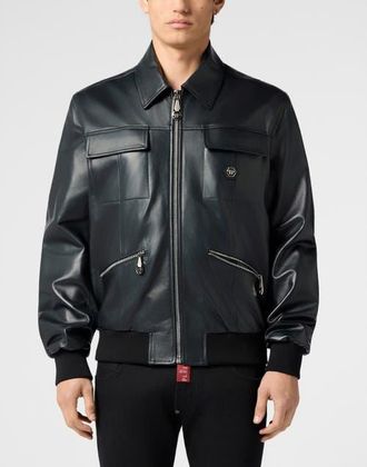 Philipp Plein Nappa Leather Bomber Palms Men in Black at Nordstrom, Size Xx-Large