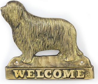 OEM Collie Barbudo, Collie De Las Tierras Altas: Cartel Para Puerta Con Un Perro, Placa De Bienvenida De Lat&oacute;n, Cartel Exclusivo Con La Palabra Bienvenido
