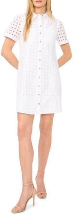 CeCe by Cynthia Steffe Cotton Eyelet Mini Shirtdress in Ultra White at Nordstrom, Size 12