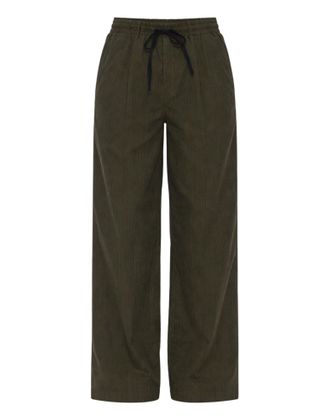Pomandere Military Green Striped Cotton Loose-Fit Straight-Leg Pants