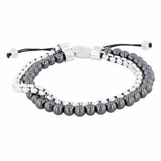 Robert Alton Stainless Steel Hematite Bead Bolo Bracelet
