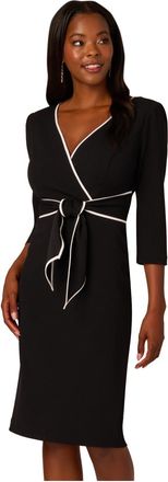Adrianna Papell Womens Piping Tie Front Midi Dress - Black - Size 18 UK