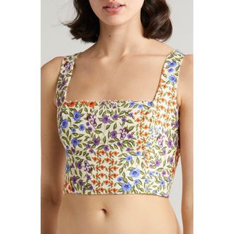 Agua Bendita Kosia Floral Beaded Cotton Crop Cover-Up Top in Multicolor at Nordstrom Rack, Size Small