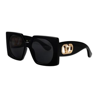 Valentino Rechthoekige Zonnebril - unisex - Accessoires - Zwart - Maat: 55 MM Nylon