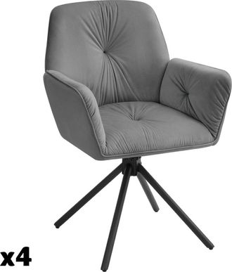 TecTake 4 sillas giratorias 360º de terciopelo 56,5x54x86 cm, antracita/negro