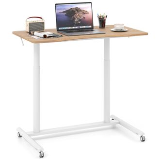 Costway Costway Mobile Standing Desk C-Shaped Sit Stand Desk w/Adjustable Height in Natural