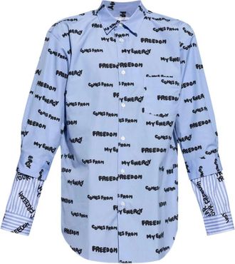 Comme Des Garçons Casual Shirts, male, Blue, Size: S Blue Slogan Print Shirt