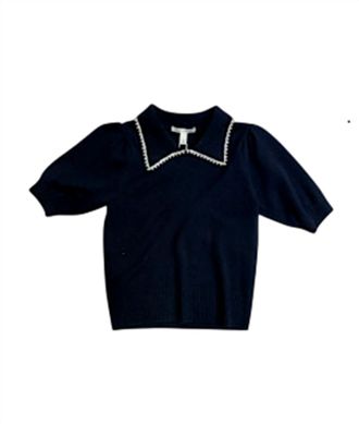 Autumn Cashmere Womens Peter Pan Collar Knit Top In Navy