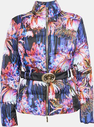 Roberto Cavalli Black Floral Print Nylon Puffer Down Jacket