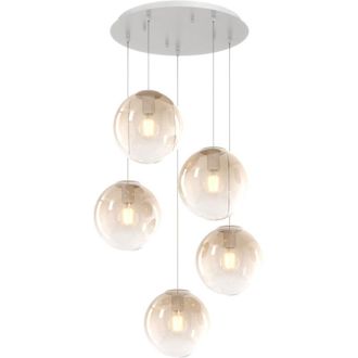 Top-Light Lampadario Moderno Big Eclipse Metallo Bianco Vetro Ambra 5 Luci E27