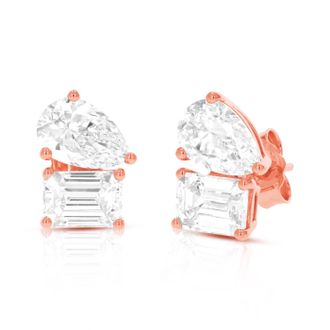 Vir Jewels 4 cttw Emerald and Pear Lab Grown Diamond Stud Earrings in 14K Gold With Push Backs For Women